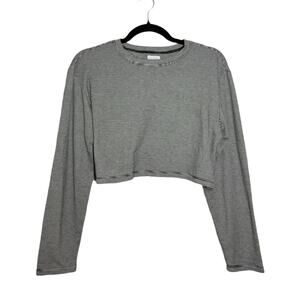 Andine Black White Striped Casual Classic Cropped Long Sleeve Tee Small